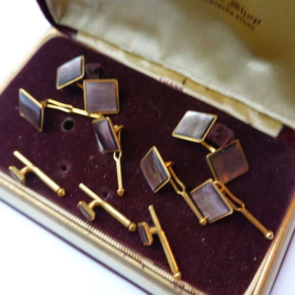 Art Deco Wedding Cufflinks and Studs Complete 9 Piece Set- Rare - Picture 1 of 3